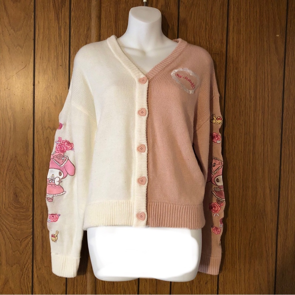 Two-Tone Pink and White Cardigan Sweater